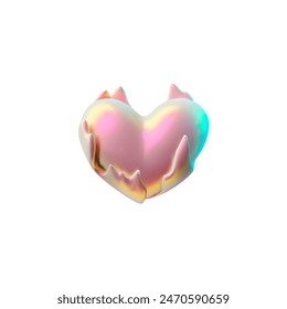 Y2K style 3D vector illustration featuring a chrome heart engulfed in flames with a glossy pink glitter, perfect for accenting modern futuristic themes.