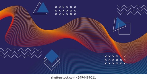 Y2k Style abstract background design, with strange wireframes and graphic geometrical shapes in bright gradient colors. Colorful abstract background for Smartphone screensaver