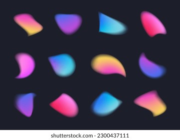 Y2k style blurred gradient abstract shapes set  Blurry organic shapes  aura aesthetic elements  Vibrant soft blurry color gradients  Modern minimalist design elements for social media 