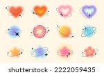 Y2k style blurred gradient shapes with linear forms and sparkles, blurry flower or heart aura aesthetic elements. Modern minimalist design element with blur gradients for logo vector template set