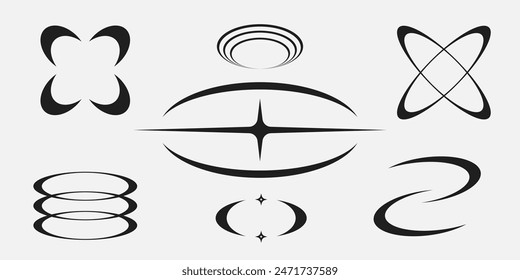 Y2K style design asset. Y2K retro futuristic elements for posters, flyers, banners, clothes, social media, graphic design. 2000s vector abstract shapes, symbols, frames and objects. Y2K aesthetics.