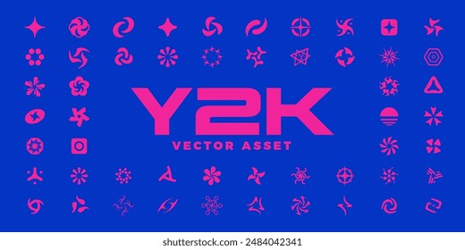 Y2K style elements set. Trendy retro futuristic geometric forms. 2000s vector shapes. Y2K elements for streetwear, posters, flyers, banners, social media. 00s aesthetics. Y2K graphic design. 