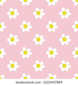 Y2k style floral seamless pattern with bold flowers. Soft colors flower buds on pink background. Kids floral print. Cute groovy vector illustration.



