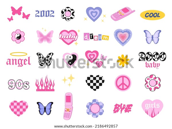 Y2k Style Icons Glamorous Trendy Doodles Stock Vector (Royalty Free ...