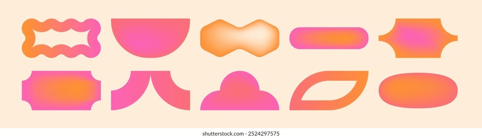 Y2k style modern gradient shapes collection. Trendy liquid color geometric art of 90