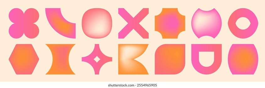 Y2k style modern gradient shapes collection. Trendy liquid color geometric art of 90 for contemporary posters design