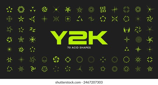 Y2K style set. Y2K acid elements. Retrofuturistic elements collection. 2000 style objects design asset.