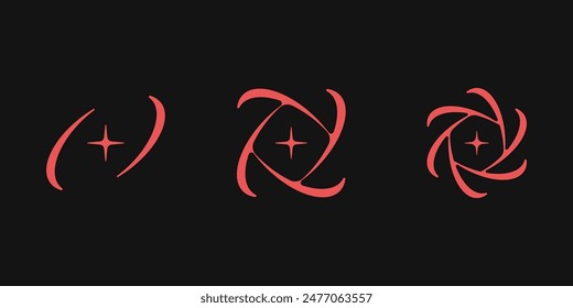 Y2K style set of galaxy shapes. Y2K retro futuristic elements for posters, flyers, banners, clothes, social media, graphic design. 2000s circle shapes. Y2K aesthetics. Vector.