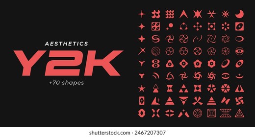 Y2K style set. Y2K retro futuristic elements for posters, flyers, banners, clothes, social media, graphic design. 2000s abstract shapes, symbols, frames and objects. Y2K aesthetics. Vector.
