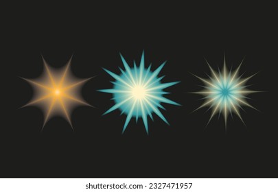 Y2k style shapes  blurred gradient  set.  Aura aesthetic elements star, sun. Vector illustration