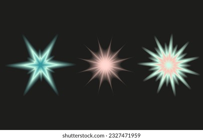 Y2k style shapes  blurred gradient  set.  Aura aesthetic elements star, sun. Vector illustration