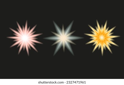 Y2k style shapes  blurred gradient  set.  Aura aesthetic elements star, sun. Vector illustration