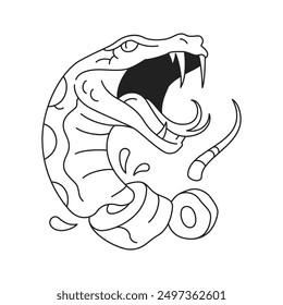 Y2k surreal angry chopped snake emo neo gothic tattoo outline icon vector illustration. Psychedelic cut slice body abstract aggressive rave viper cobra sketch portrait death horror minimal emblem