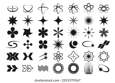 Y2K symbol retrofuturism set, design elements for logo templates in modern minimalist style. Retro stars icons and graphic elements for posters. Vector