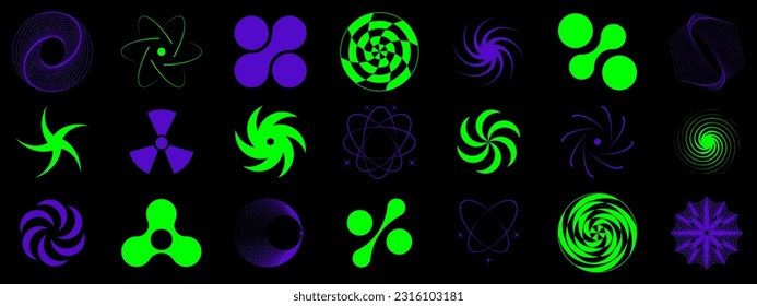 Y2K symbols, a large set of retro objects for design, projects, posters, banners and business cards. Vector symbols on black background. Vector EPS 10