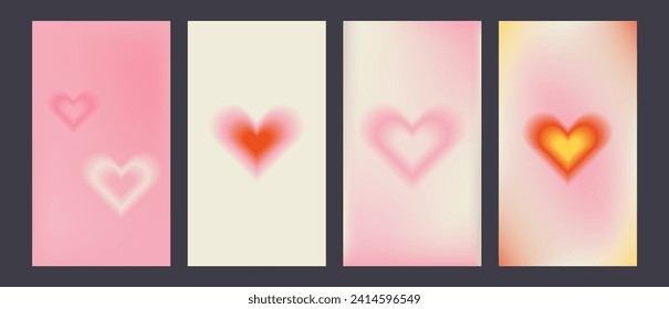 Y2k Trendy Aesthetic abstract gradient pink background with translucent aura hearts and shapes blurred pattern. Social media stories highlight templates for digital marketing for stories.