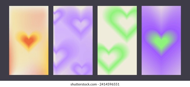 Y2k Trendy Aesthetic abstract gradient pink background with translucent aura hearts and shapes blurred pattern. Social media stories highlight templates for digital marketing for stories.
