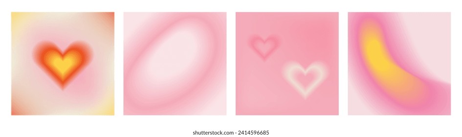 Y2k Trendy Aesthetic abstract gradient pink background with translucent aura hearts and shapes blurred pattern. Social media stories highlight templates for digital marketing for stories.