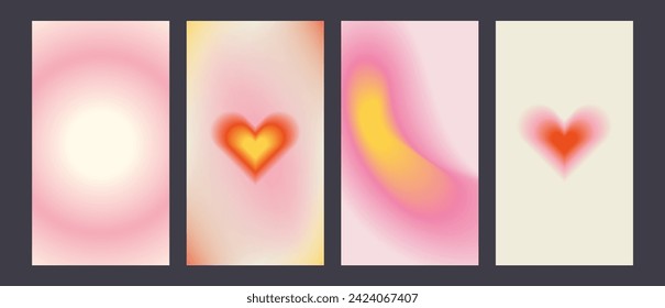 Y2k Trendy Aesthetic abstract gradient pink background with translucent aura hearts and shapes blurred pattern. Social media stories highlight templates for digital marketing for stories.