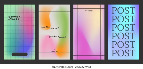 Y2k Trendy Aesthetic abstract gradient pink violet poster with translucent blurred pattern. Modern gentle social media poster, stories highlight templates for digital marketing for stories.