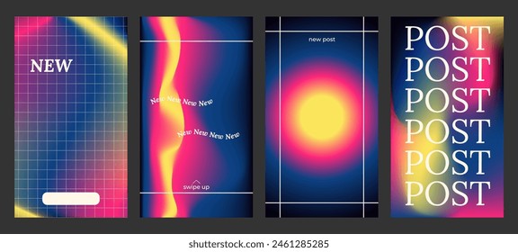 Y2k Trendy Aesthetic abstract gradient blue yellow color background with translucent blurred pattern. Modern poster for social media stories, album covers, banners, templates for digital marketing.