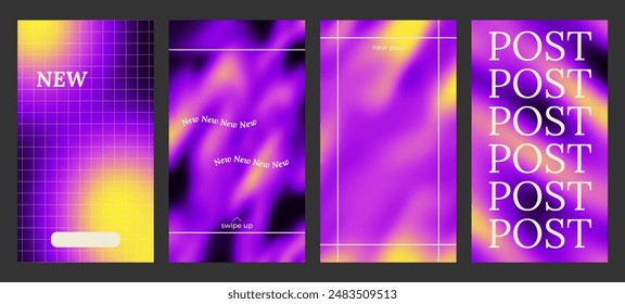 Y2k Trendy Aesthetic abstract gradient blue yellow color background with translucent blurred pattern. Modern poster for social media stories, album covers, banners, templates for digital marketing.