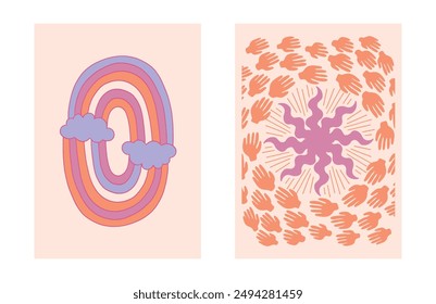 Y2K Trendy Artistic Portrait Designs Set Featuring abstract backgrounds groovy shapes modern vector art vintage illustrations artistic pastel elements and more in a captivating collection