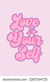 y2k trendy poster, nostalgia for 2000s 1990s, pink color, love yourself, star, vector illustration