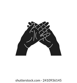 Y2k dos manos humanas cruzadas con gesto de rechazo de palma abierta monocromo línea de groovía retro ilustración vectorial de icono. Los dedos de los brazos conectados postura cerrada cómico funky pegatina de moda mínima