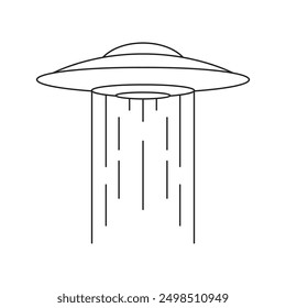 Y2k UFO saucer alien spaceship with futuristic light illumination outline icon vector illustration. Science fiction humanoid invasion mystery vessel for universe travel galaxy fantasy technology