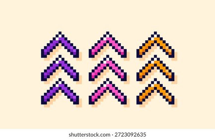 Y2K user interface arrows. Yellow, magenta and purple pixel art elements.