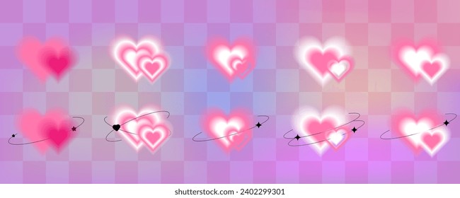 Y2k Valentine day gradient card Blurry heart aura aesthetic element with linear form Trendy girly retro groovy style Soft pastel aura texture Romantic background Vector illustration for poster design