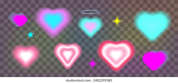 Y2k Valentine day gradient card Blurry heart aura aesthetic element with linear form Trendy girly retro groovy style Soft pastel aura texture Romantic background Vector illustration for poster design
