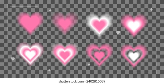Y2k Valentine day gradient card Blurry heart aura aesthetic element with linear form Trendy girly retro groovy style Soft pastel aura texture Romantic background Vector illustration for poster design