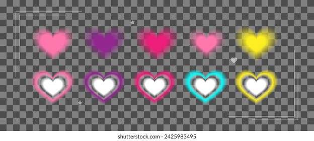 Y2k Valentine day gradient card Blurry heart aura aesthetic element with linear form Trendy girly retro groovy style Soft pastel aura texture Romantic background Vector illustration for poster design