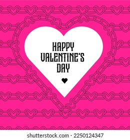 Y2k Valentine's day greeting card in emo style with gothic text and heart made of chains. Retro 90s psychedelic love February 14th banner. Vector Aesthetic nostalgic 2000s goth girly background.