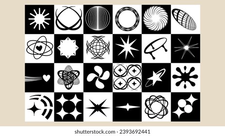 Y2K vector background with geometric brutalism shapes. Retro elements and abstract element. Modern design form wallpaper, banner. 