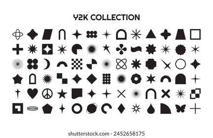 Y2K vector big collection. Retro abstract templates for your design. Geometric 2000s elements