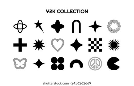 Y2K vector collection. Geometric 2000s elements. Retro abstract templates for your design