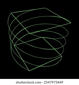 Objeto espiral futurista psicodélico rave del Vector Y2K con Formas cuadradas en estilo negro verde neón de moda. Surrealista retro abstracto geométrico wireframe Formas, cripto o cyberpunk Elementos y