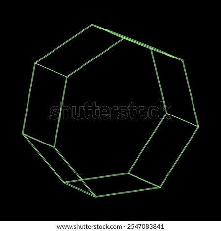 Y2K vector rave psychedelic futuristic object Heptagon in trendy neon green black style. Surreal retro abstract geometric wireframe shapes, crypto or cyberpunk elements and perspective grid symbol. El