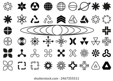 Y2k vector set. geometric brutalism forms sticker. Y2k style graphic design. Star burst sticker vector set. Stars collection. Star icons. Vector illustration star blank label.