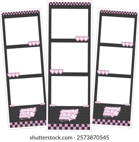 Y2K vibe black and pink photo strip frame templates with exudes trendy and edgy charm design. Perfect for creating social media posts, photo booth props, scrapbooking layouts, or digital collages