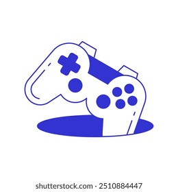 Y2k video game joystick gamepad in hole contemporary pop art line icon vector flat illustration. Cyberspace gaming esport virtual multimedia entertainment psychedelic sketch t shirt print