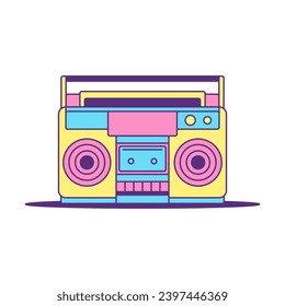 Y2k vintage tape record player music audio broadcasting cartoon element groovy icon vector flat illustration. Retro musical recorder cassette boombox disco party trendy sticker for t shirt print