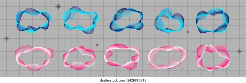 Y2k Wireframe grid abstract shape and design elements For retro futuristic and brutalism style poster design Simple wire cyberpunk figures Vector illustration set of geometric forms black background