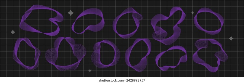 Y2k Wireframe grid abstract shape and design elements For retro futuristic and brutalism style poster design Simple wire cyberpunk figures Vector illustration set of geometric forms black background