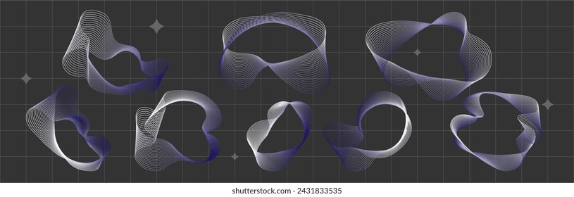 Y2k Wireframe grid abstract shape and design elements For retro futuristic and brutalism style poster design Simple wire cyberpunk figures