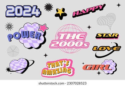 Y2k wording design object for cute postcard, sticker,banner