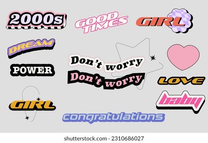 Y2k wording design object for cute postcard, sticker,banner